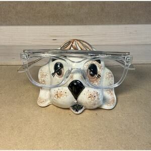 Vintage Dog Puppy Hand Painted Ceramic Eyeglasses Holder Stand
